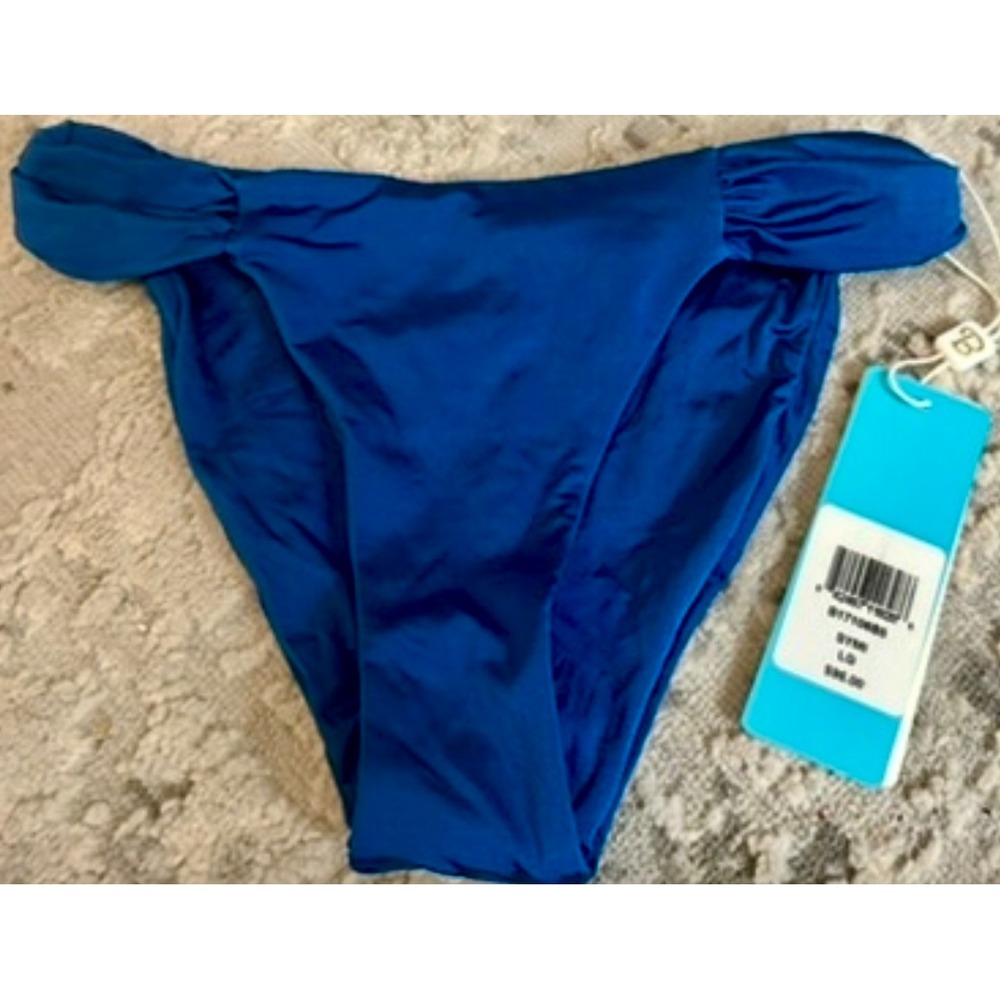 Beach Bunny SYMI Bikini Bottom Ruched High‎ Leg royal Blue Swimwear Large NWT